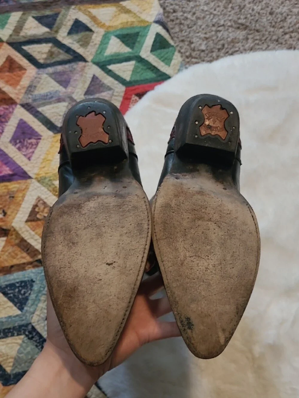 Vintage Lladro Embroidered Leather Flame Cowboy Boots Size 9.5